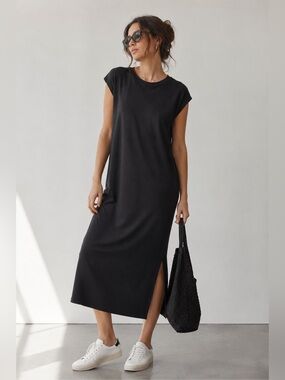 Reitmans Black Midi T-Shirt Dress M NWT Side Slits